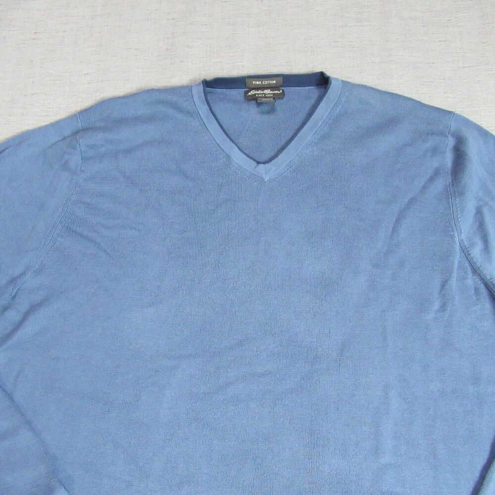Eddie Bauer Sweater Mens XL Tall Blue Knit Pullover 100% Pima Cotton UK Casual - Picture 3 of 8